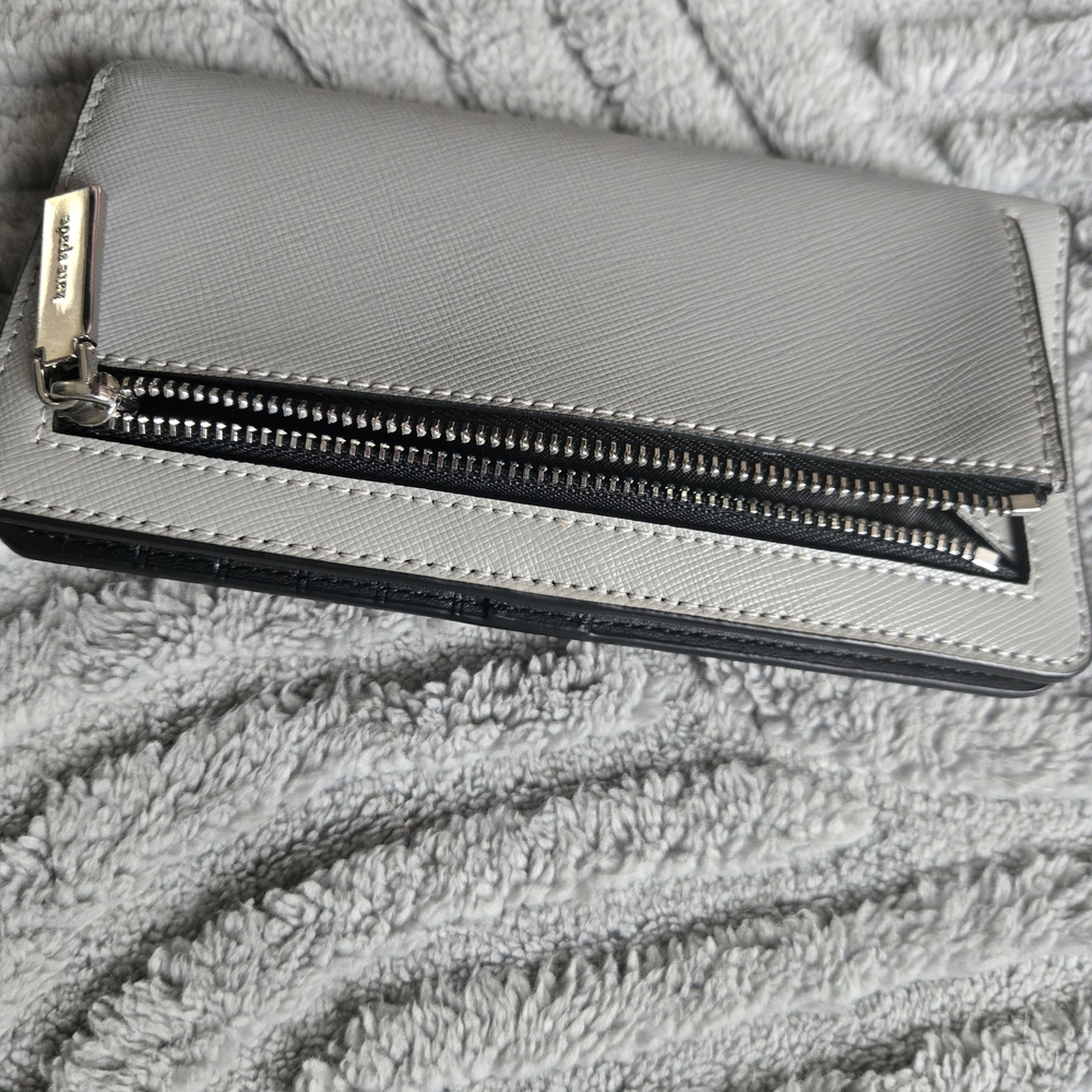 Kate Spade White and Light Gray Saffiano Zip Wallet with Silver Hardware - Picture 5 of 8